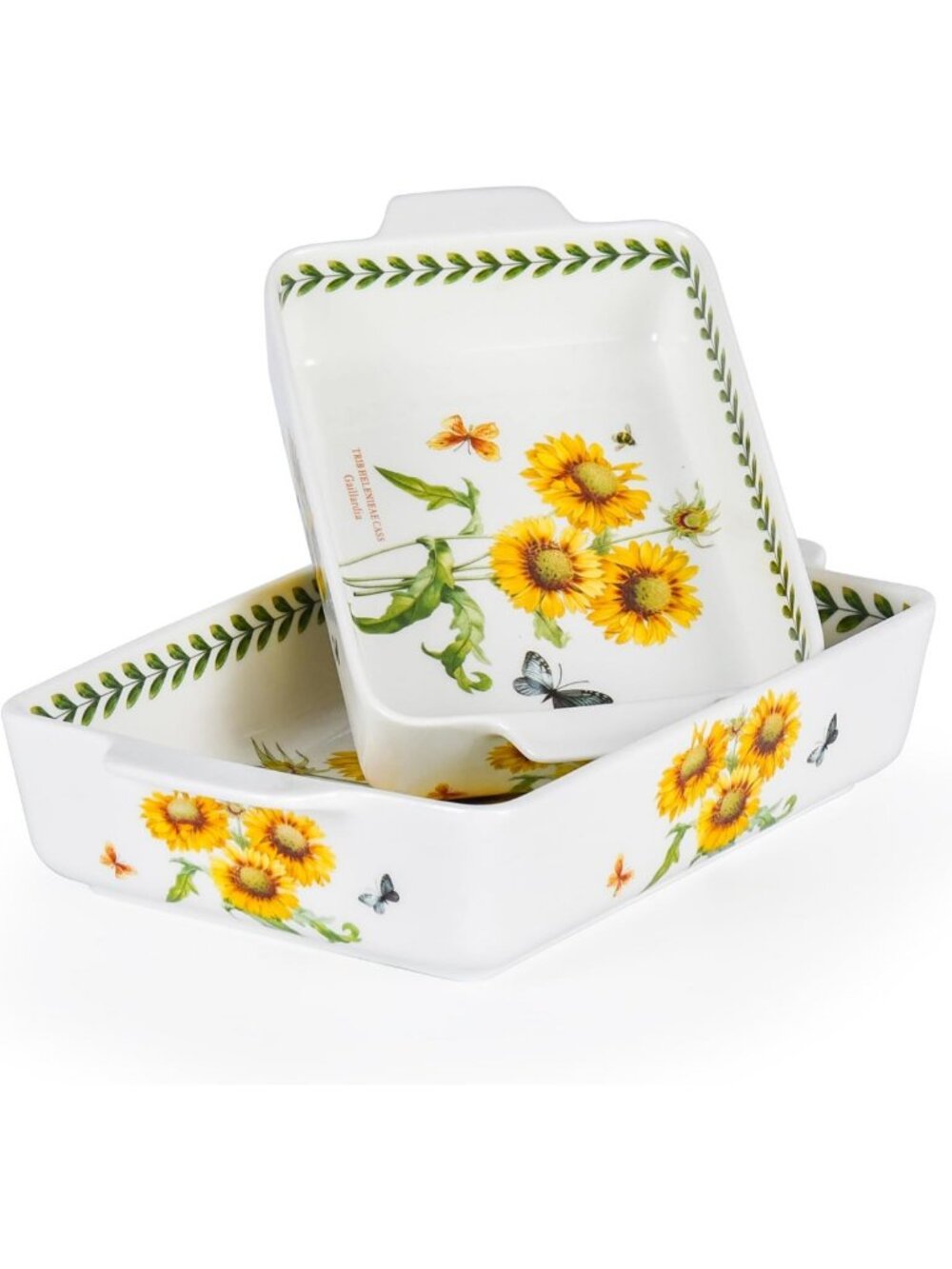 Floral Ceramic Bakeware Set, Oven Safe Casserole Dishes with Handles, 13x8